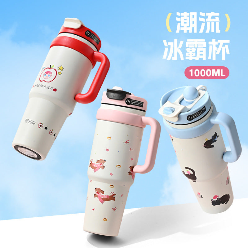 Influencer-approved new giant insulated tumbler: 316 stainless steel straw water bottle, high-style, large capacity, car-ready ice tumbler