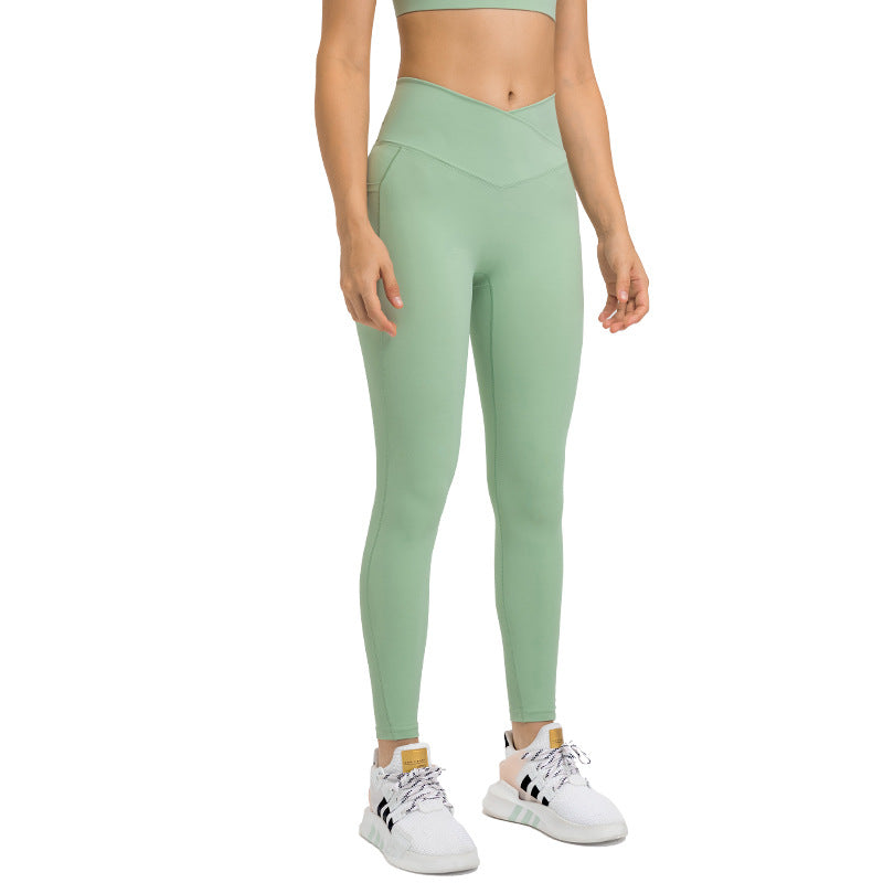 European and american new style criss-cross waistband women's sports leggings - seamless, high-stretch, butt-lifting, cropped yoga pants dl199