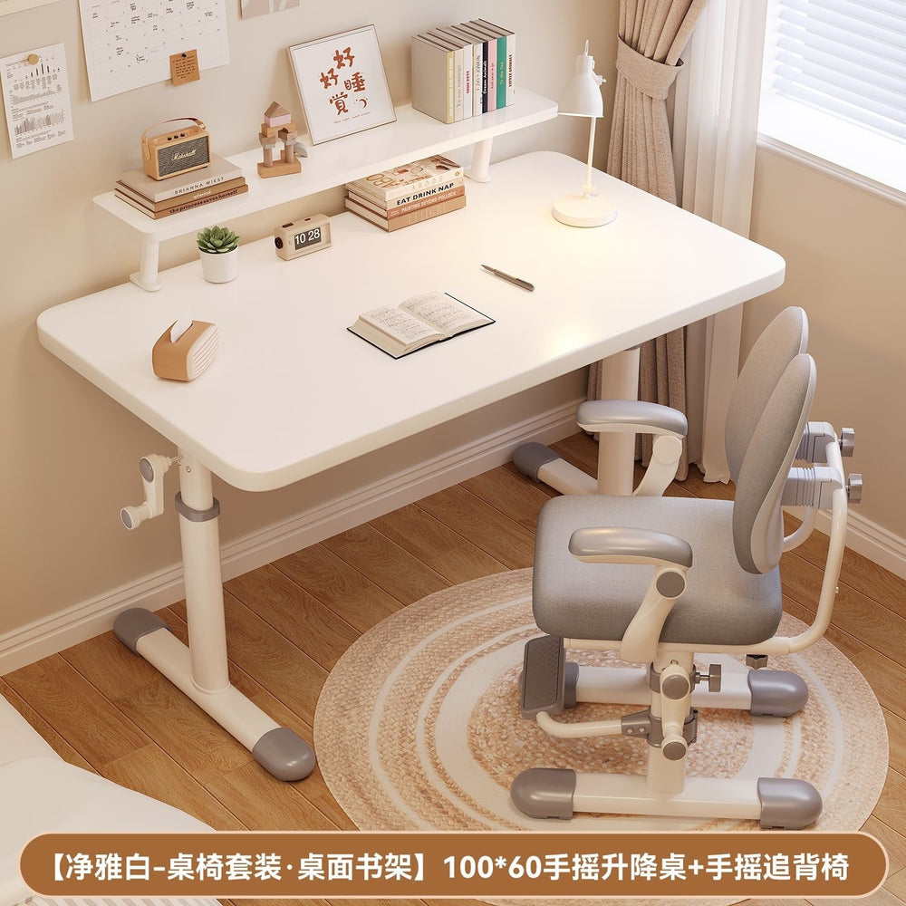 Hand-crank adjustable height desk - office, study, and adjustable height kids' desk and chair set - study room desk, computer desk