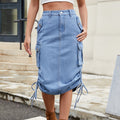 European and american women's clothing  cross-border foreign trade  new arrival denim tie backworkwear skirt casual mid-length skirt trendy