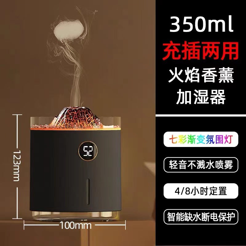 Digital display colorful flame aroma diffuser - home & hotel usb diffuser - volcanic lava humidifier - silent retro style