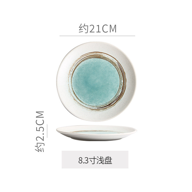 Personalized retro ink style ceramic tableware bowls, plates, dishes, restaurant for home threaded dessert plate, good-looking western dinner plate