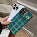 Ins british style grids phone case suitable for iphone16/15 anti-fall 17promax green and pink contrasting color soft case