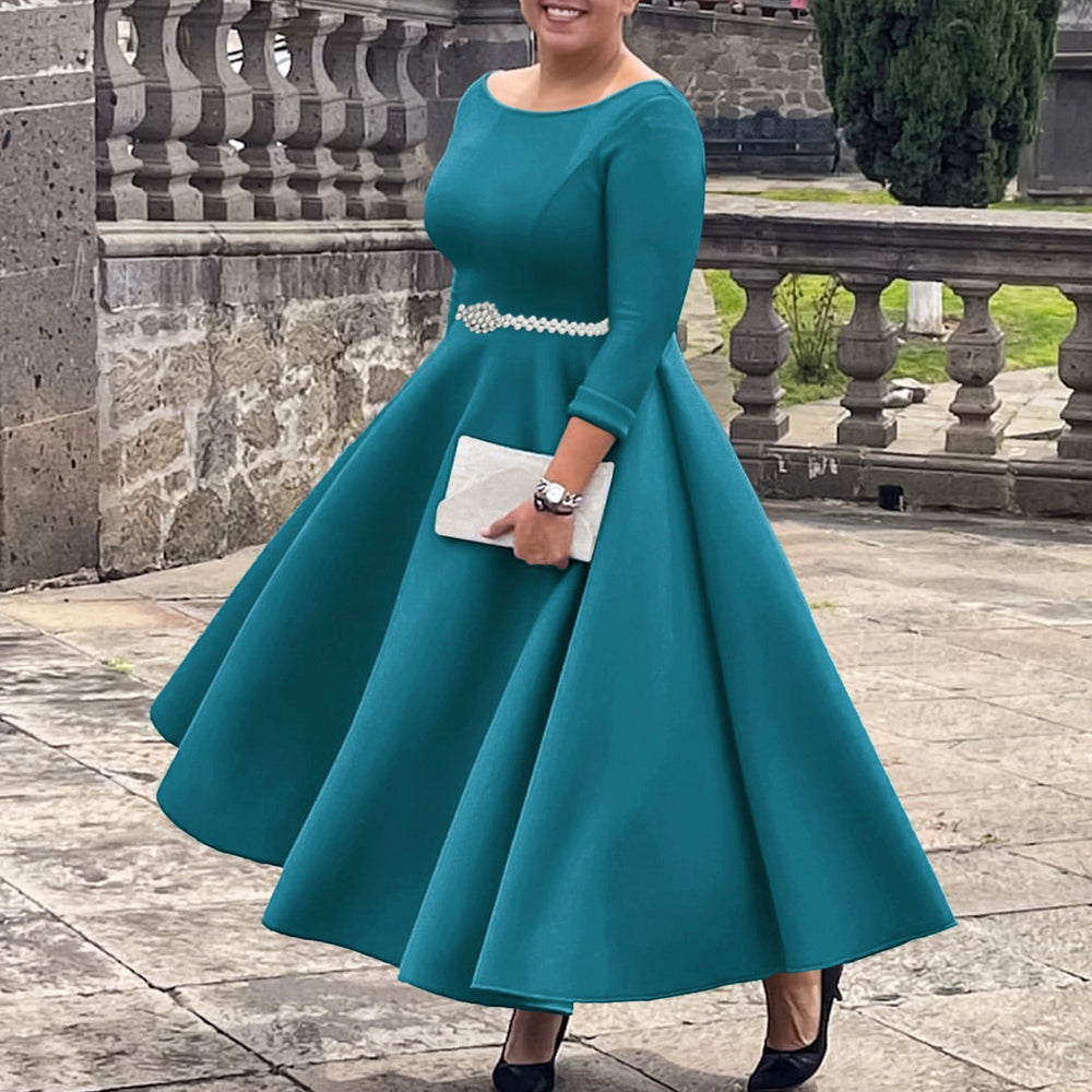 C8600   fall/winter new european and american solid color swing dress elegant evening gown foreign trade dress