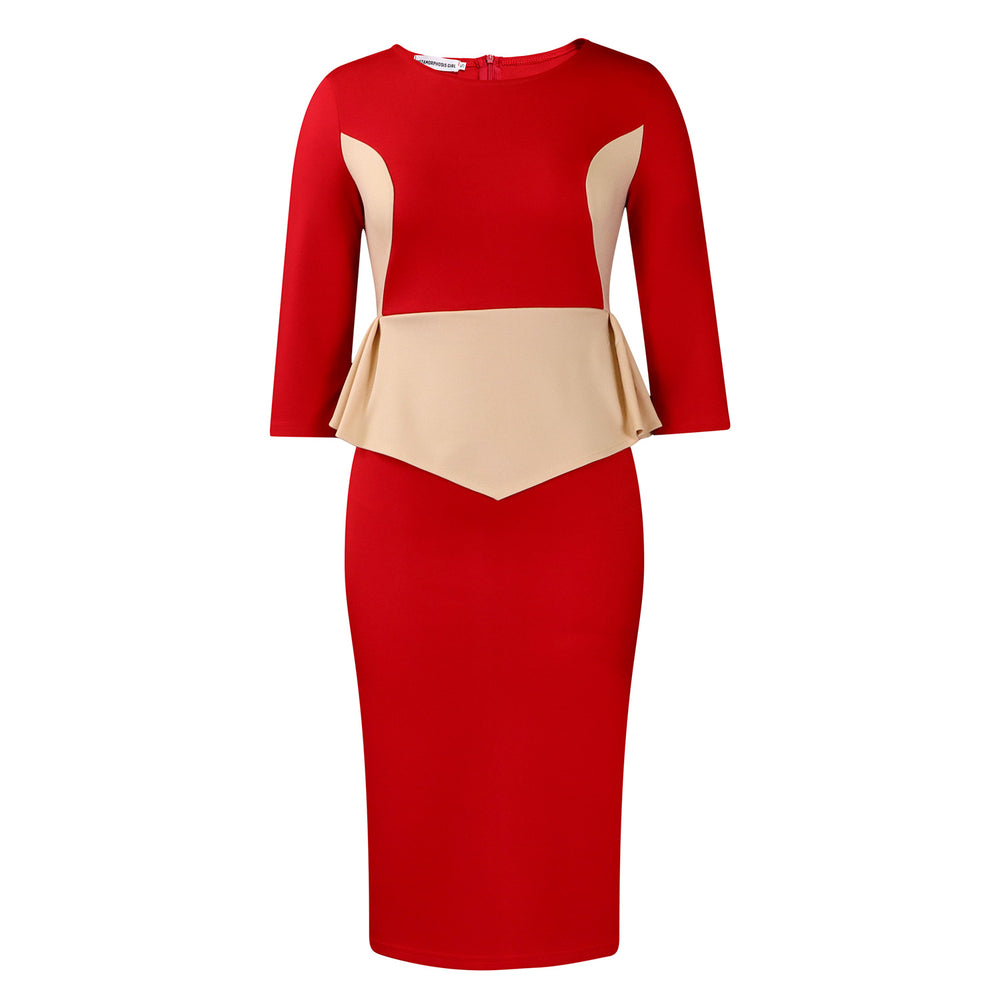 D531 european and american women's clothing  autumn/winter new fashion elegant color block office lady bodycon mini dress - export quality