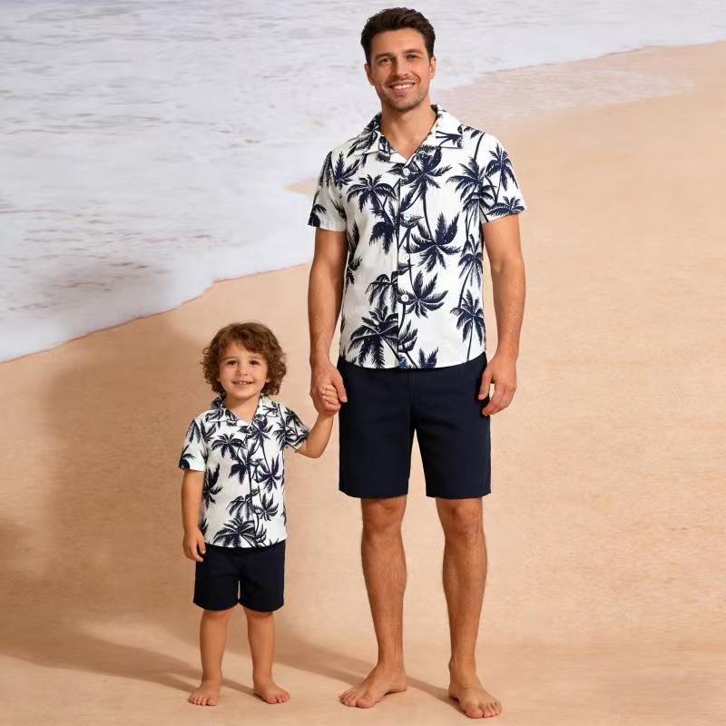 Summer new arrival: cross-border kids' short-sleeve shirt - comfortable, casual, beach-style printed shirt for boys