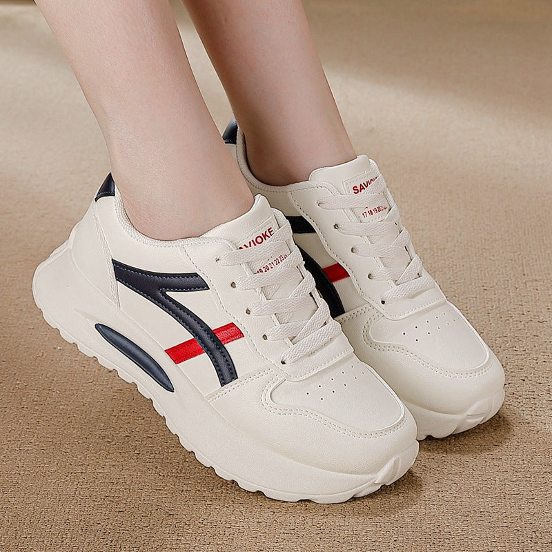 plus size women's leather sneakers - versatile, spring/autumn 2026 collection - running, flat, non-slip, fashionable casual shoes