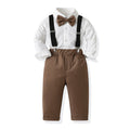 New british style boys' spring outfit: long-sleeved white shirt and suspender pants formal set - spring new arrivals for boys' clothing