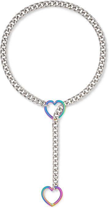 2024 new cross-border multi-color heart & o-ring adjustable punk cuban long necklace - couple's style