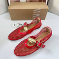 Metal buckle fishnet cut outflatsmary jane flats women's springfrench one-piece ballet mesh sandals for women
