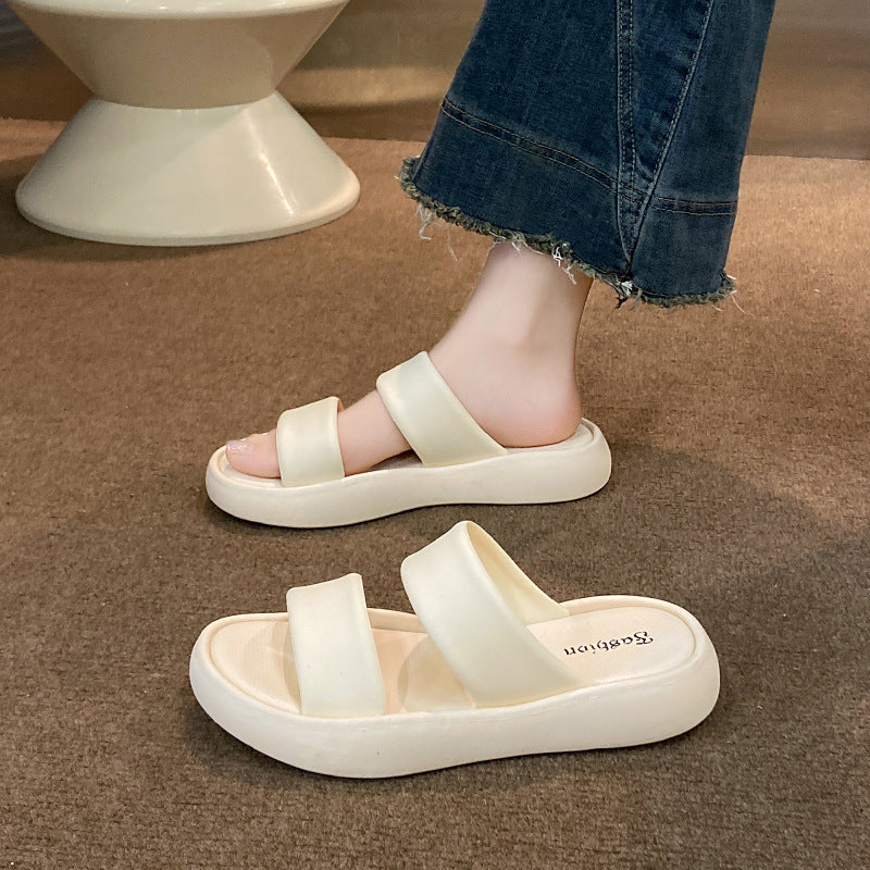 Stomping on shit feeling bread slippers for women summeroutwearnew arrivalclassy senseeasiest for matchheight-increasing one-line slippersthick sole double-strap sandals