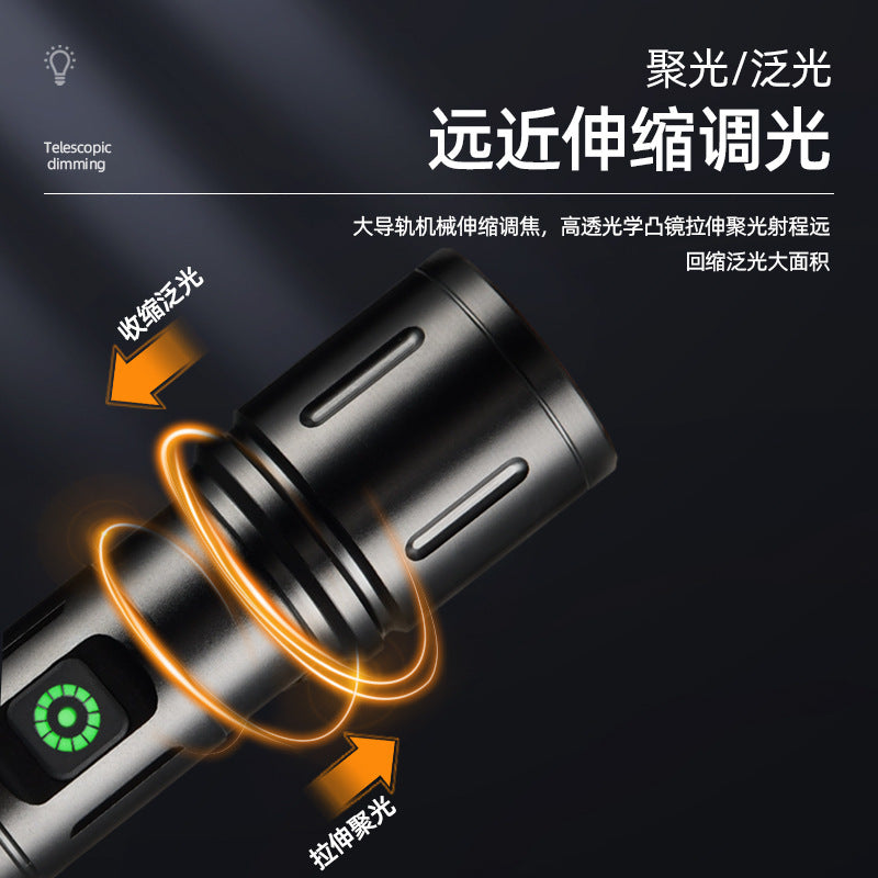 Cross-border white laser aluminum alloy flashlight zoom side light flashlight outdoor emergency super bright long battery life flashlight