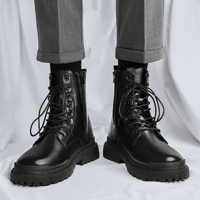 Boots men's british style high-top men's boots plus size mid-top leather shoes black high street workwear chelsea short boots spring