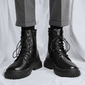 Boots men's british style high-top men's boots plus size mid-top leather shoes black high street workwear chelsea short boots spring