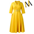 C8647 winter european and american sexy elegant turn-down collar waist-cinching suit dress, chic and stylish solid color plus size dress