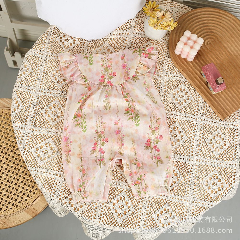summer tulip 3d floral romper - lightweight, stylish, and perfect for baby girls' outdoor adventures