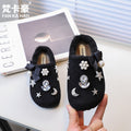 Kids winter half mule birkenstock shoes new arrivalk-stylegirlfashion rhinestone heattech cotton shoes for children