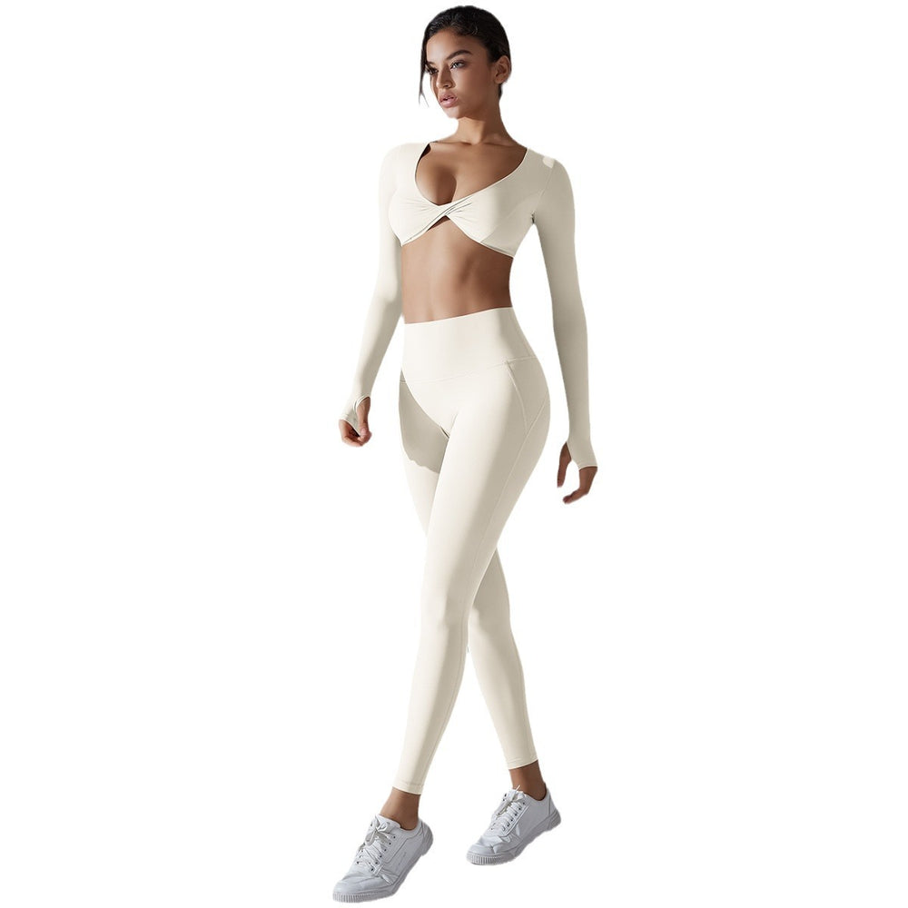 New solid color seamless underwear double-sided nylon long sleeve activewear yoga set - high elasticity, tight fit, anti-odor gym & yoga apparel