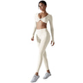 New solid color seamless underwear double-sided nylon long sleeve activewear yoga set - high elasticity, tight fit, anti-odor gym & yoga apparel