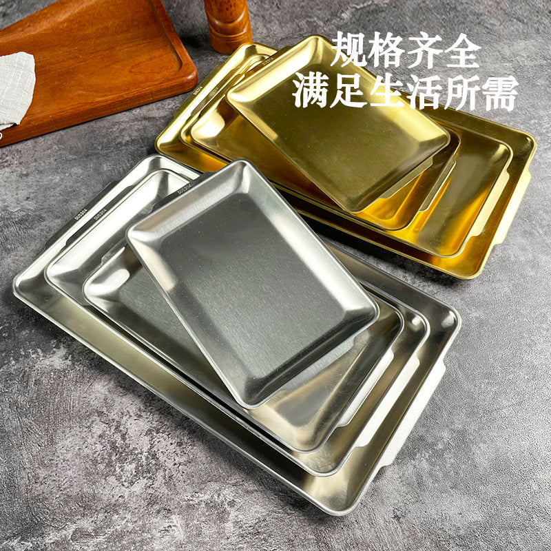Korean style 304 stainless steel rectangular plate, korean bbq plate, serving dish, sushi plate, flat plate, tray, barbecue plate