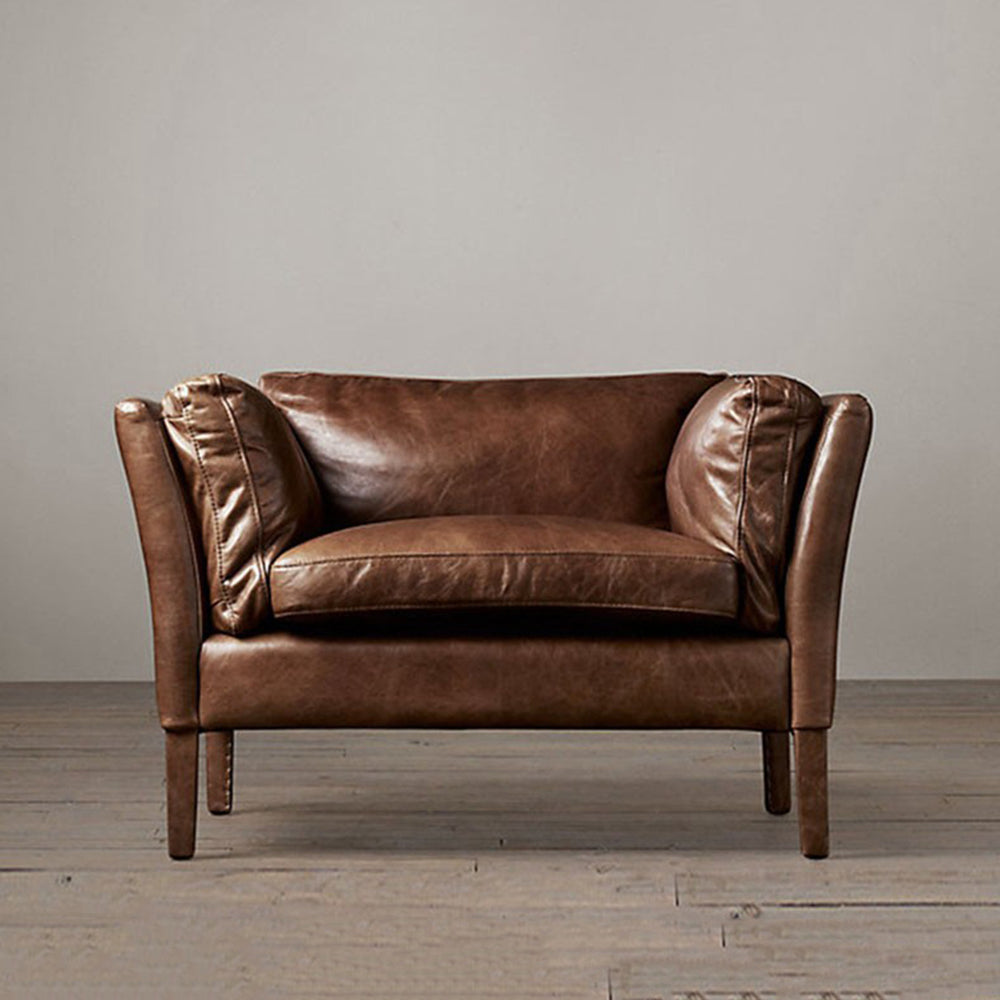 First-layer cowhide sofa, living room, chinese ancient style, small apartment, retro oil wax leather, three-person sofa