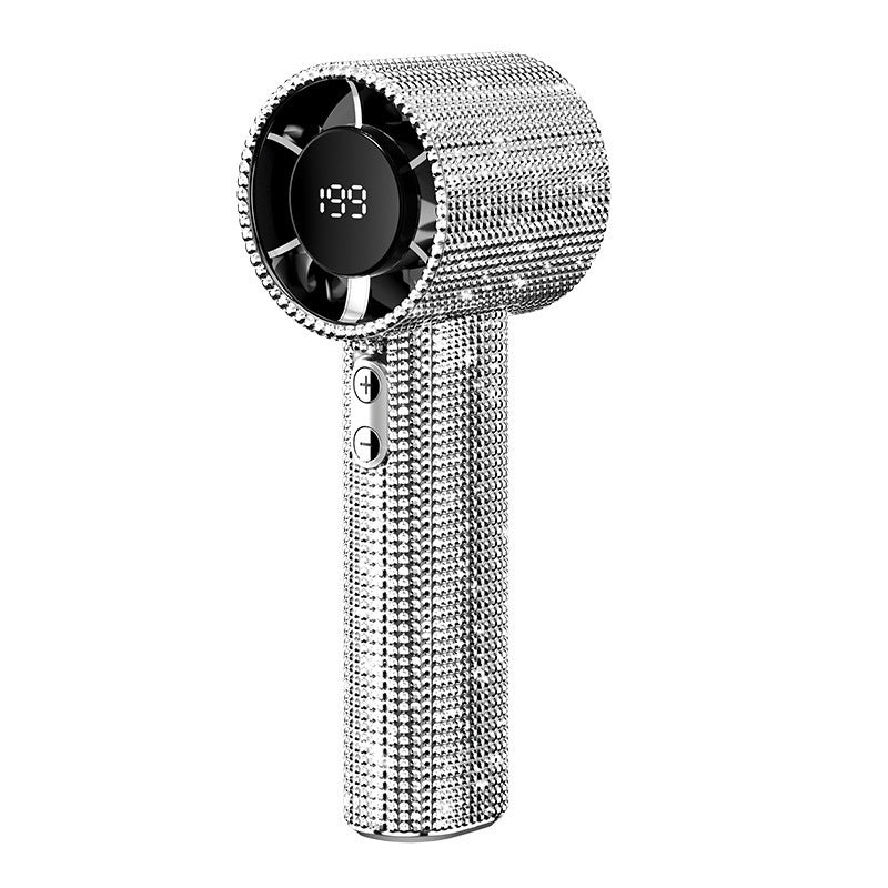Gold diamond small handheld fan usb rechargeable mini turbine electric fan portable high-speed powerful hand fan