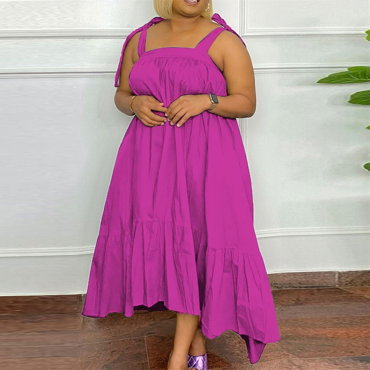SRS10420 European and American, sexy large size solid color suspender dress