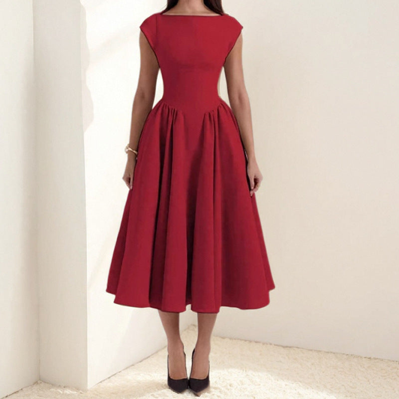cross-border e-commerce women's fashion: european and american summer new arrivals - elegant, slim-fit, sleeveless solid color dress