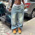European and american style women's gradient washed wide leg jeans - high waist, relaxed fit, drapey, versatile, hip hop, vintage denim pants