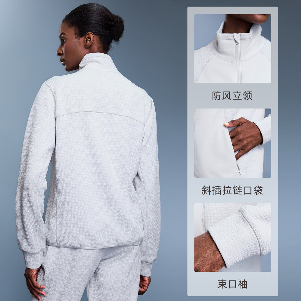 Waffle knit slim fit stand collar sports jacket women's casual loose fashion patchwork cardigan jacket autumn d25164