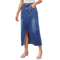European and american cross-border women's fashion:  spring new arrivals -  independent store, washed denim midi skirt with elastic waist and slit