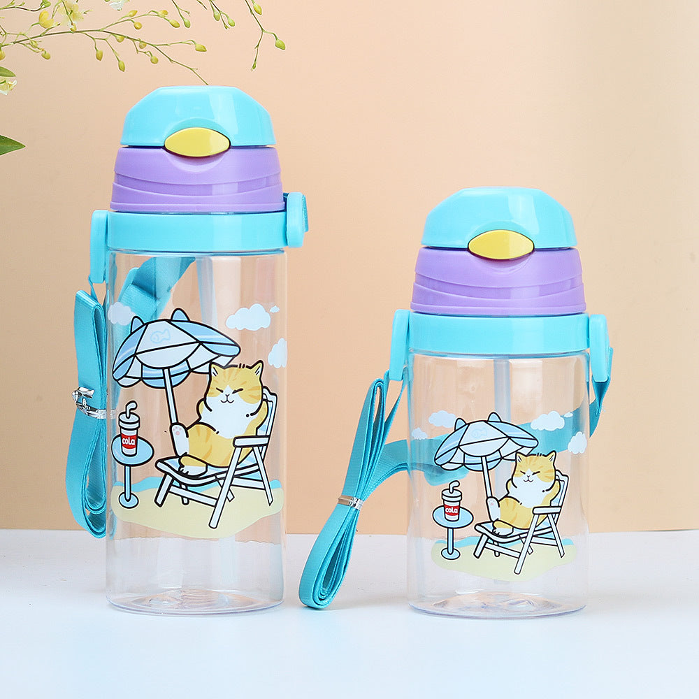 Factory customized cute cartoon kids straw cup cross-border plastic water bottle portable outdoor water bottle kindergarten cup