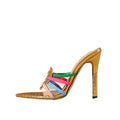 fashion style golden pointed toe high-heeled slippers for women summer colorful patchwork stiletto fashion sandals