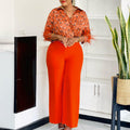 D3342 cross-border supply of european and american clothing  wholesale printed shirt wide-leg pants two-piece set african suit