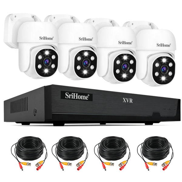 SrihomeAHD Surveillance Kit DVR Kit 360 Degree Rotating 5MP Camera 4-way Coaxial Hard Disk Recorder