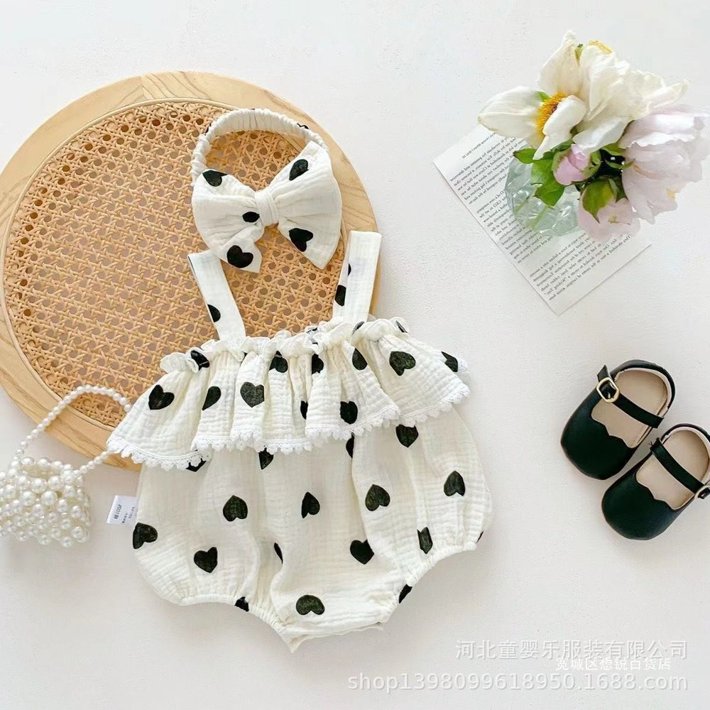 Summer lightweight infant romper - adorable heart print, perfect for baby girls!