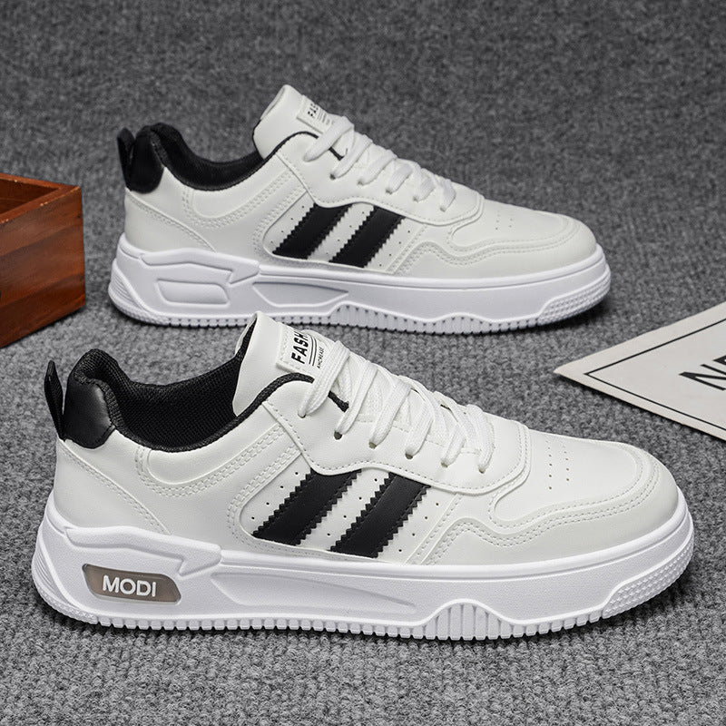 Men's spring 2026 new arrivals: versatile white casual skate shoes, low-top trendy sneakers for students, leather upper white shoes