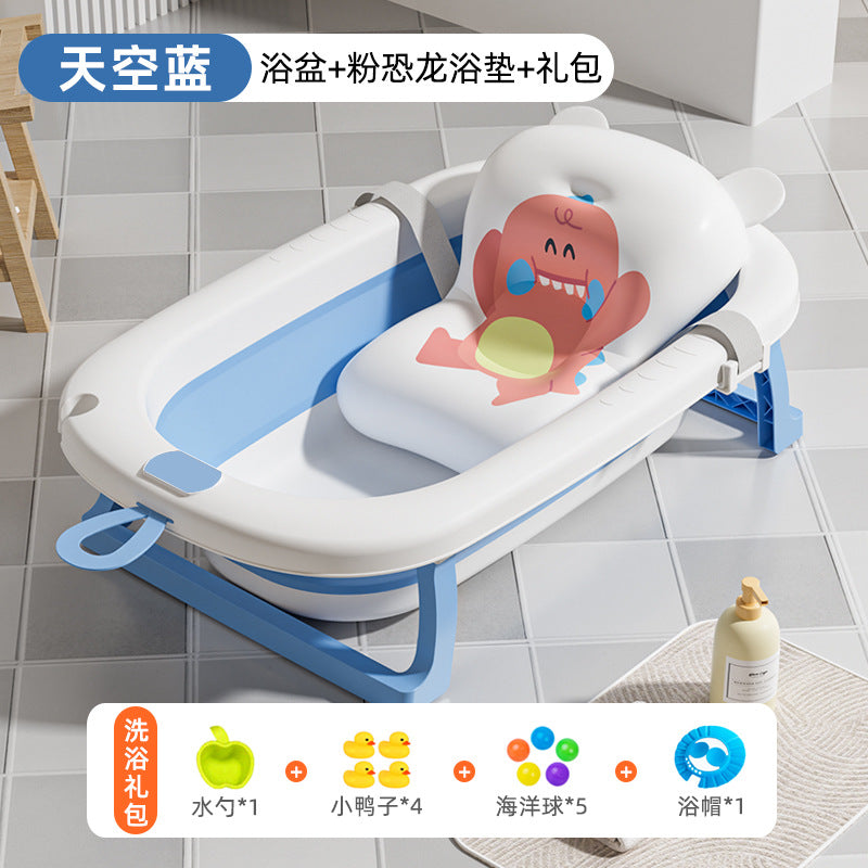 Large collapsible baby bathtub - portable baby bathtub for home use - infant and toddler bath seat - plastic newborn and children's bath supplies