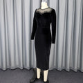 French round neck see-through velvet dress - sexy mesh panel long sleeve bodycon mini dress for evening events