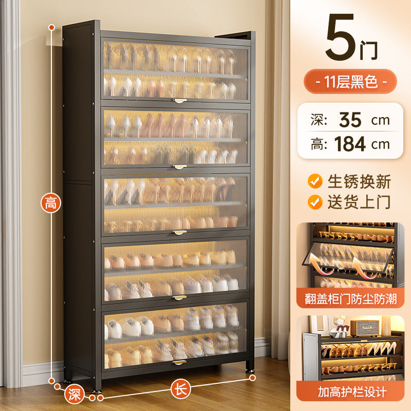 For home layered partition shoe cabinet steel door floor-standing multi-layer dust-proof shoe rack large capacity storage flip-door shoe cabinet