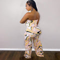 European and american cross-border women's fashion:  new sexy printed off-the-shoulder wide-leg jumpsuit