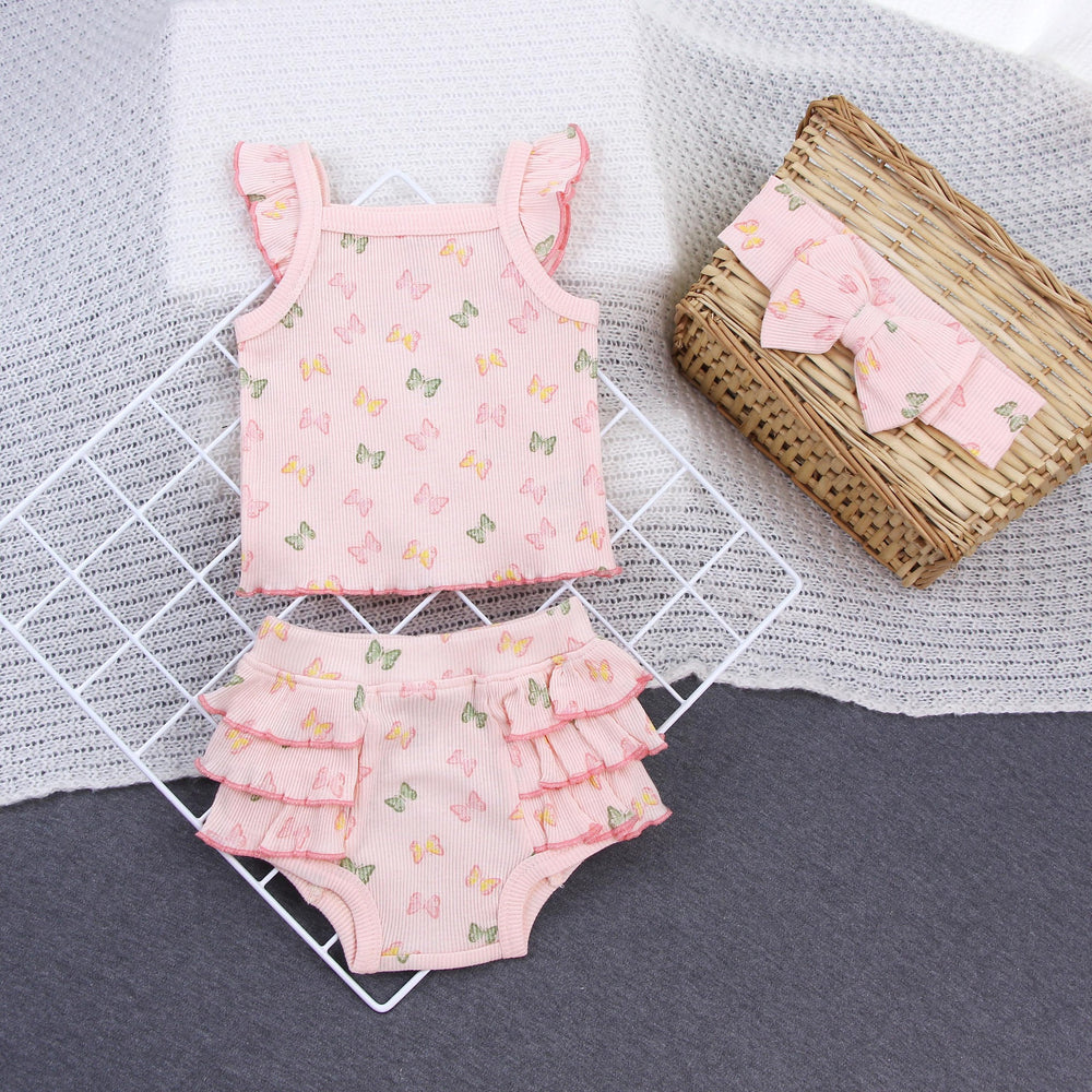 Baby girl summer outfit newborn romper set all-cotton class a shorts headband pure cotton class a new arrival