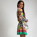 European and american cross-border women's fashion:  autumn hot-selling two-piece set - position print long-sleeve shirt top & elegant pleated skirt
