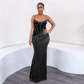 C7399 cross-border   fashion women's sexy slim-fit rhinestone embellished cami dress