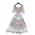 summer french high-end women's formal dress - luxury intricate crochet lace short-sleeve fitted midi dress