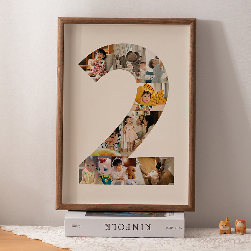 One-year-old commemorative photo frame photo DIY growth record couple baby birthday table number 2 puzzle frame