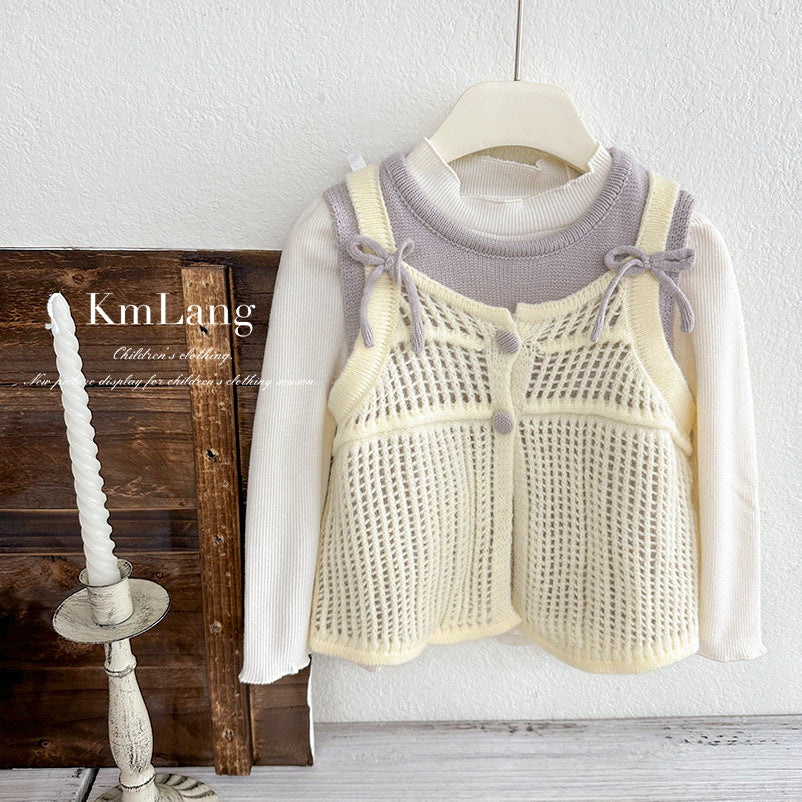 Ready-to-ship korean style girls' outfit:  autumn collection - chic purple camisole with cutout vest and casual flare pants set
