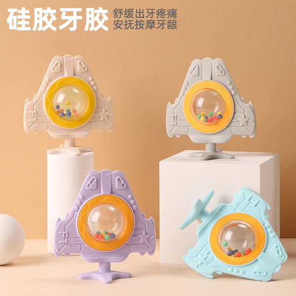 Baby silicone toothpaste manufacturers wholesale aircraft rattle tooth grinder baby educational toys baby tooth grinder soothing