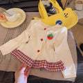 【dropshipping】 autumn new arrivals: adorable girls' strawberry plaid lace-trimmed skirted cardigan top