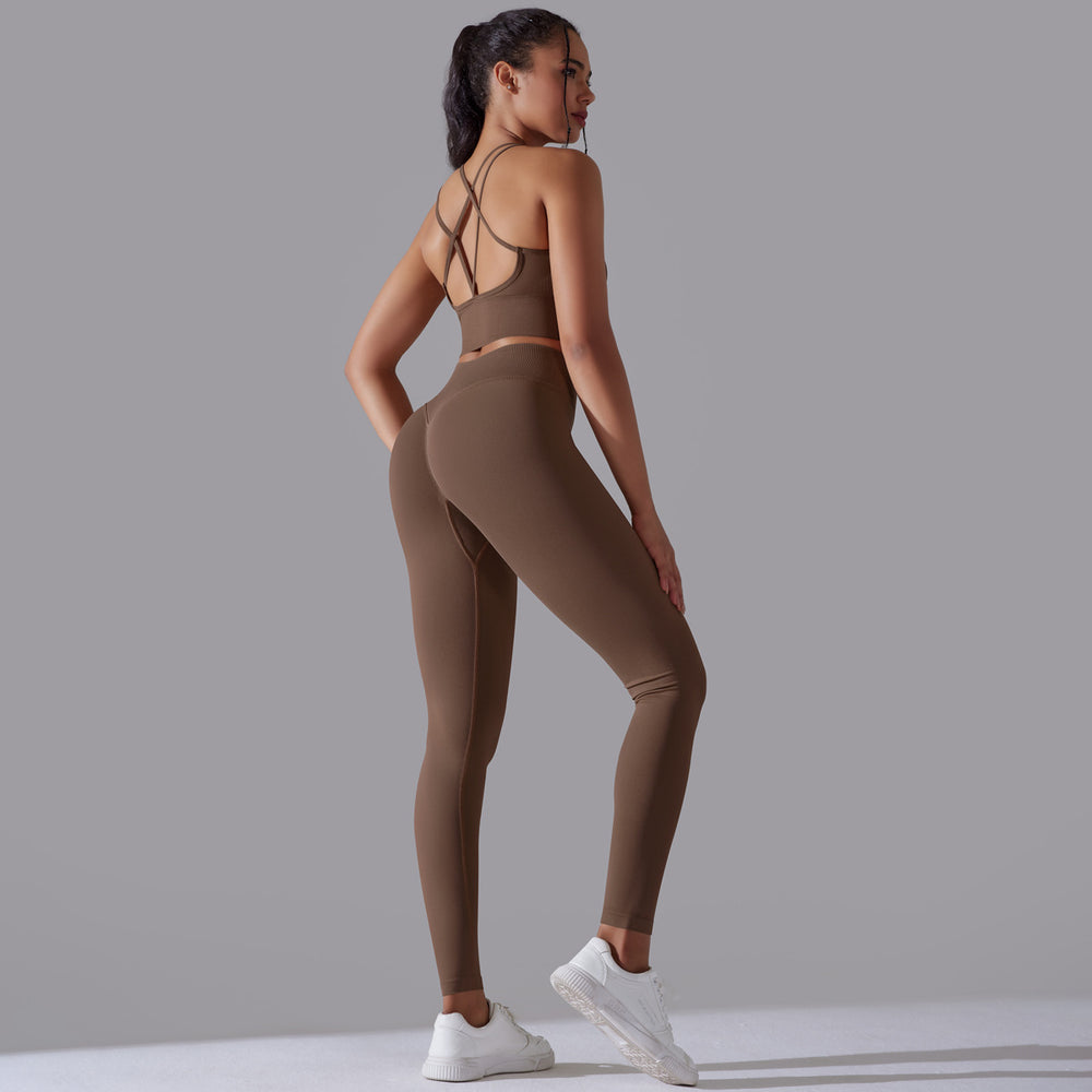new arrivalhigh waist hip lift seamless yoga clothes sexy sling beautiful back sports bra suit running fitness clothes